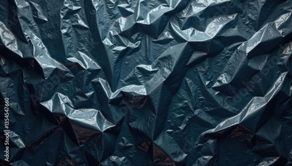 Fototapeta Wrinkled plastic wrap texture with creases and folds on dark surface , wrinkled plastic wrap texture, creases