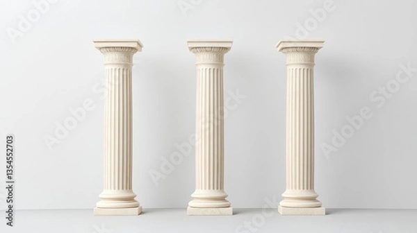 Fototapeta Elegant White Columns on Minimalistic Background for Architectural Design