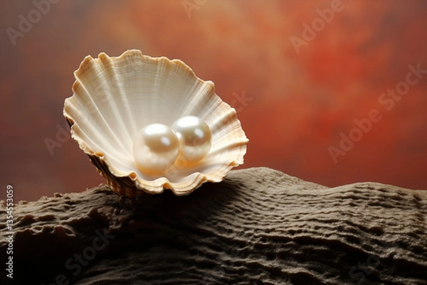 Fototapeta A pearl sitting on top of a shell isolated on rock background