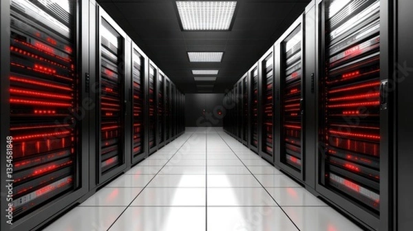 Fototapeta Illuminated Server Racks In A Modern Data Center Corridor