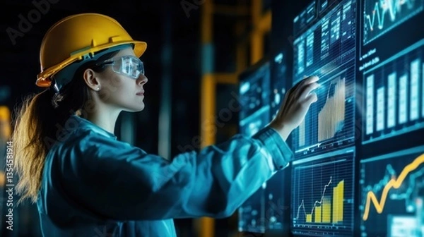Fototapeta Female Engineer Analyzing Industrial Data Graphs