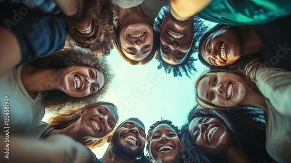 Fototapeta Diverse group of smiling friends forming a circle