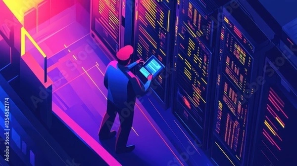 Fototapeta Technician Monitoring Server Room Data Center Activity