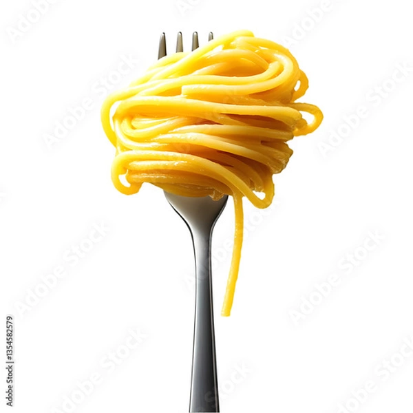 Fototapeta A delicious serving of spaghetti twirled around a fork, showcasing the mouthwatering texture and rich color of this classic pasta dish.