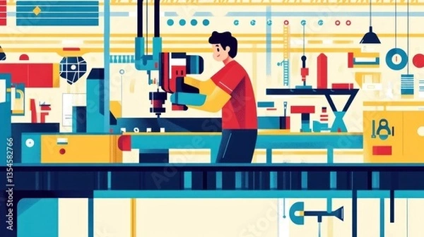 Fototapeta Worker Operating Industrial Machinery in a Factory Setting