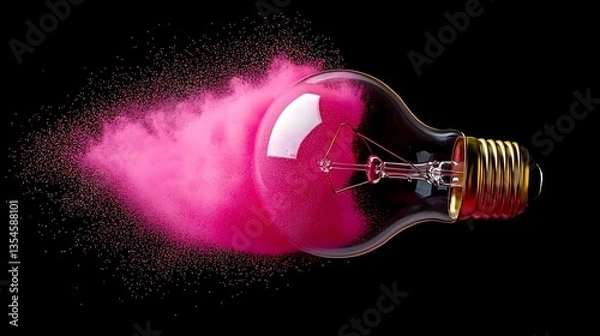 Obraz Pink powder explosion around lightbulb
