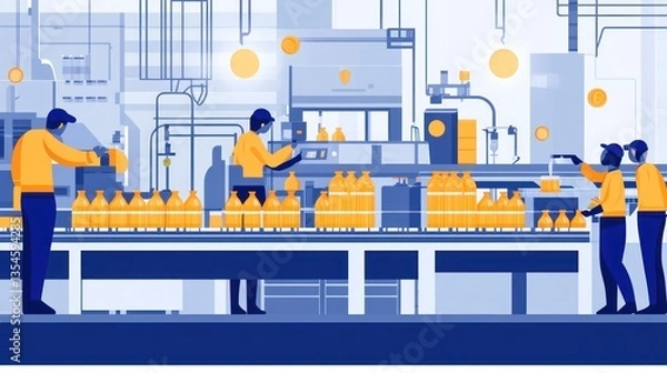 Obraz Workers operate a beverage bottling production line