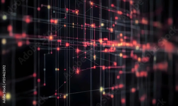 Fototapeta Abstract digital network background; glowing nodes and connections. Ideal for tech, AI, and data visualization projects.