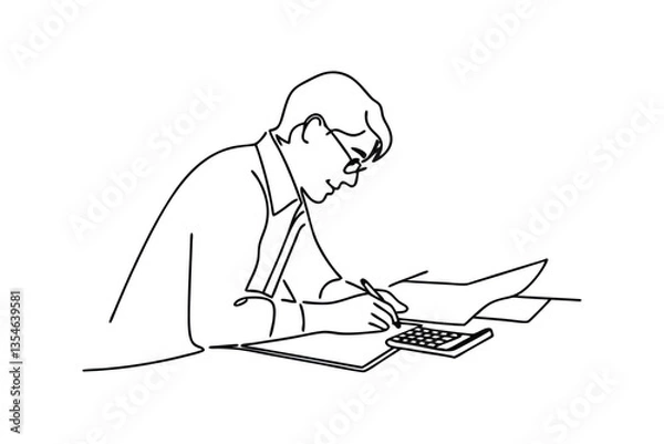 Fototapeta Focused Accountant Working on Financial Documents and Calculator