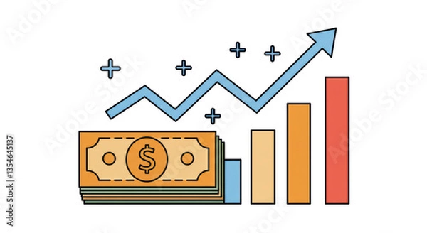 Fototapeta Isolated Financial Graph with Money Pile