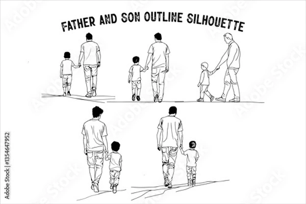 Fototapeta Father and Son Walking Vector bundle. Dad and Son Walking Together Vector set.