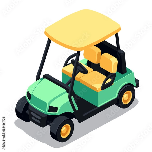 Fototapeta Isometric view of a colorful golf cart with two seats on a white background