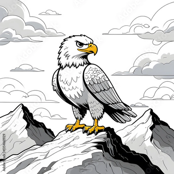 Obraz Perfect for anyone who loves kawaii animals, mountain scenery, and easy-to-color illustrations, this eagle coloring page is a fun and engaging way to explore creativity!
