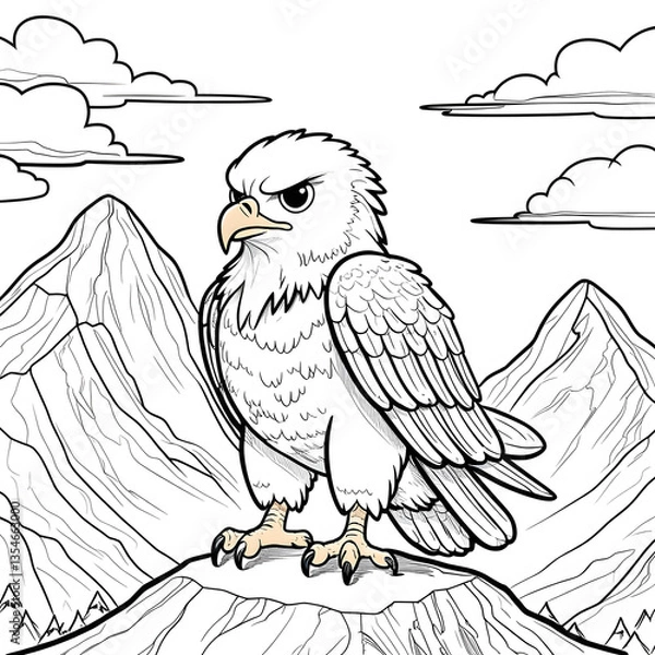 Obraz Perfect for anyone who loves kawaii animals, mountain scenery, and easy-to-color illustrations, this eagle coloring page is a fun and engaging way to explore creativity!
