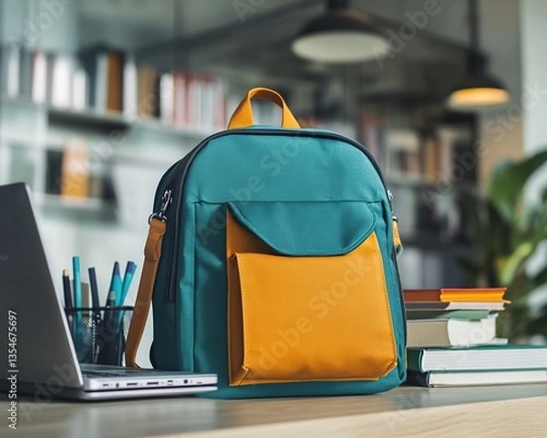 Obraz Stylish Backpack on Desk