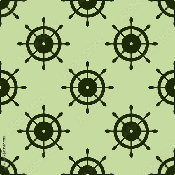 Fototapeta Vector seamless pattern with steering wheel. Symmetrical background, nautical theme. Graphic illustration. Template for wrapping, backgrounds, fabric, prints, decor, surface