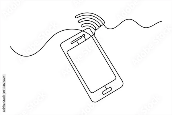 Fototapeta Continuous one line art drawing of smartphone art icon