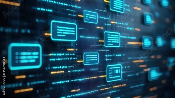 Fototapeta Digital data stream with futuristic interface elements