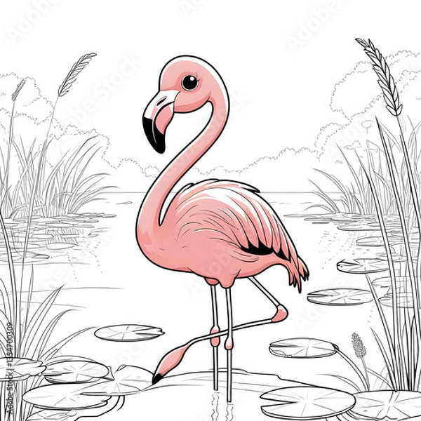 Obraz this flamingo is designed in a playful and friendly kawaii style, making it perfect for coloring books, digital prints, and creative projects.