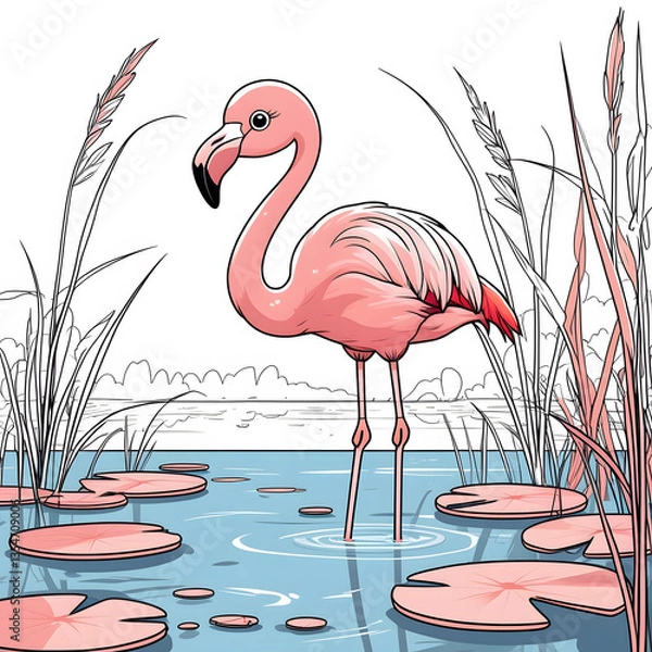 Obraz this flamingo is designed in a playful and friendly kawaii style, making it perfect for coloring books, digital prints, and creative projects.