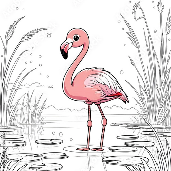 Obraz this flamingo is designed in a playful and friendly kawaii style, making it perfect for coloring books, digital prints, and creative projects.