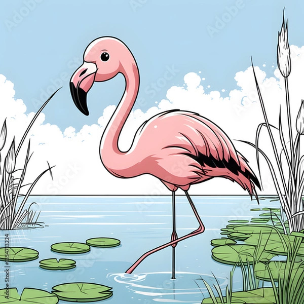 Obraz this flamingo is designed in a playful and friendly kawaii style, making it perfect for coloring books, digital prints, and creative projects.