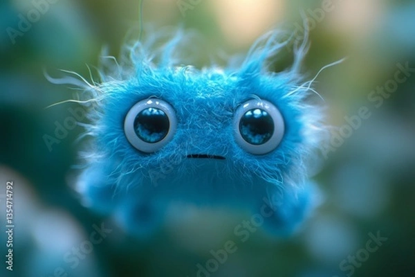Fototapeta A photo of an underwater creature with blue fur and two eyes, captured in a unique aquatic setting.