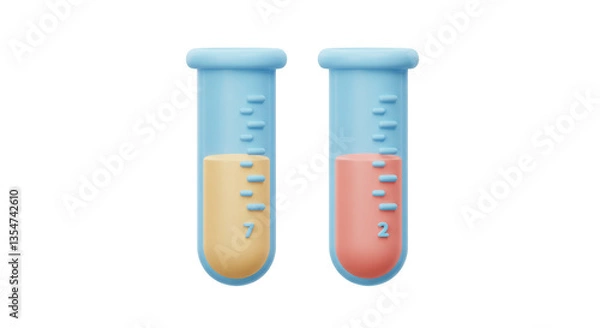 Obraz Isolated Two Test Tubes with Different Liquid Levels