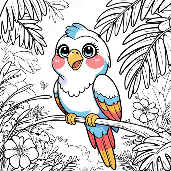 Obraz The large, sparkling eyes, tiny wings, and joyful expression give this bird a lovable and friendly personality, making it a delightful coloring experience for kids and adults alike.