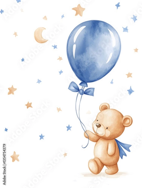Obraz teddy bear with balloons walking 