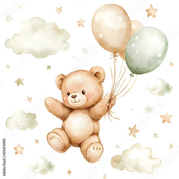 Obraz teddy bear with balloons