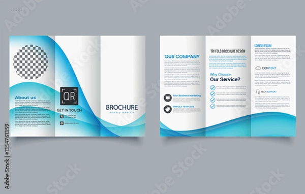Fototapeta Modern Blue wave Trifold Brochure Template Design. Editable image.
