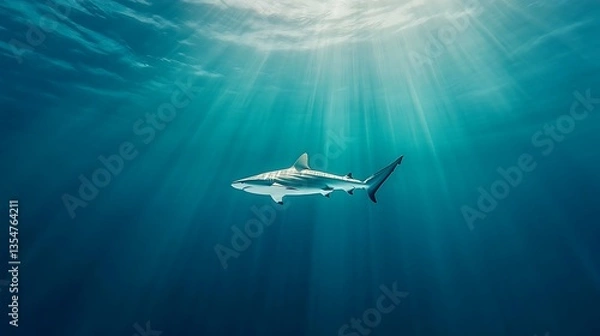 Fototapeta Oceanic Shark Sunbeams for Underwater Grace.