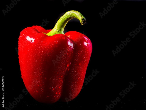 Fototapeta Frische rote Paprika freigestellt vor schwarzem Hintergrund