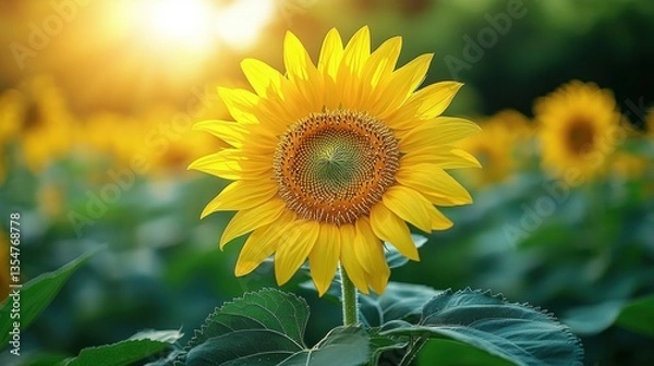 Obraz Sunflowers in a field at sunset