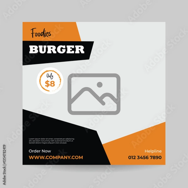 Fototapeta Food social media post template. Set of Editable square banner template design for food post. Suitable for Social Media Post restaurant and culinary.
