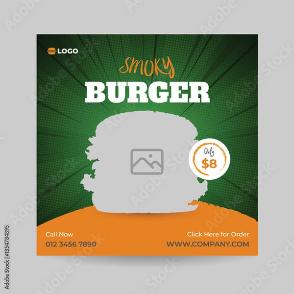 Fototapeta Food social media post template. Editable square banner template design for food post. Suitable for Social Media Post restaurant and culinary