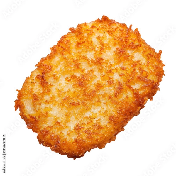 Obraz A golden-brown hash brown with a crispy texture, featuring a slightly irregular oval shape.