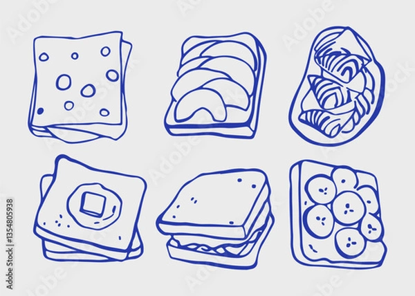 Obraz A set of doodle illustrations of sandwiches