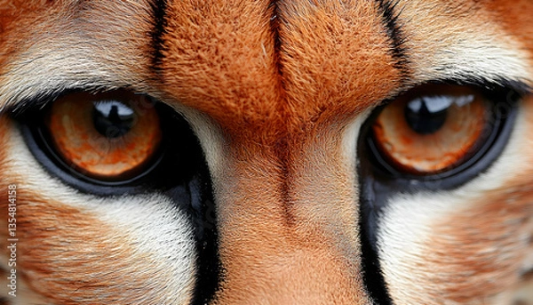 Fototapeta Close-up of a cheetah's intense amber eyes and unique fur pattern.  A captivating wildlife image perfect for nature documentaries or print.