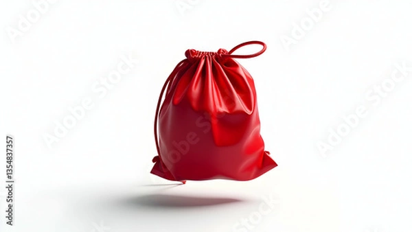 Fototapeta Vibrant Red Crumpled Nylon Bag Floating with Dramatic Shadow Cast on White Background