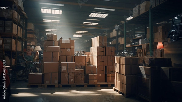 Obraz Boxes kept on shelves in the warehouse Hypnotic