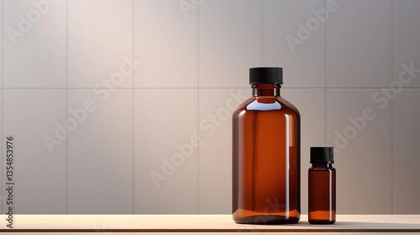 Obraz Brown glass bottle with paper empty label