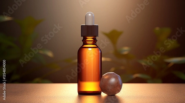 Obraz Brown glass bottle with paper empty label