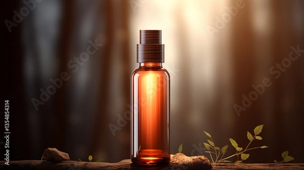 Obraz Brown glass bottle with paper empty label