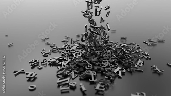 Fototapeta typography letters text animation falling 3d animation. Can be used to represent intellectual research university, alphabet abc primary school or literature vocabulary design