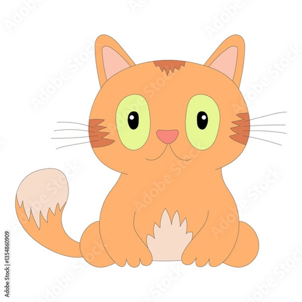 Fototapeta Cute cartoon ginger cat. Sitting red kitten isolated on white background. Flat design. Vector illustration.