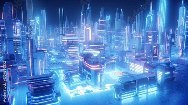 Obraz Blue city buildings sceneint ensivete chnology photo