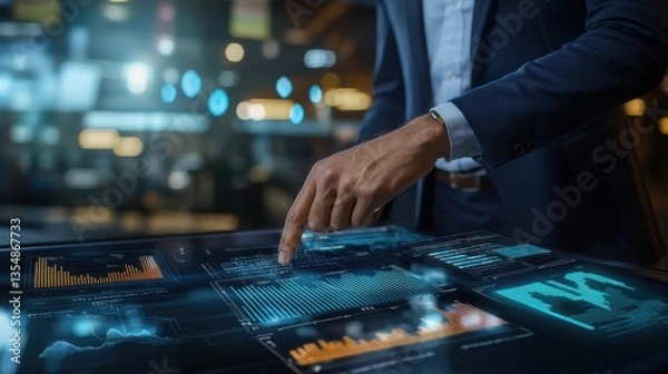 Fototapeta A startup founder analyzes a futuristic blueprint, envisioning innovative designs and concepts for future projects.