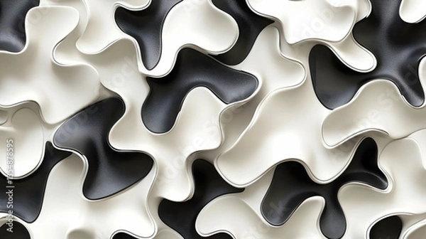 Fototapeta Abstract, flowing, organic shapes in black and white.  Complex, layered design